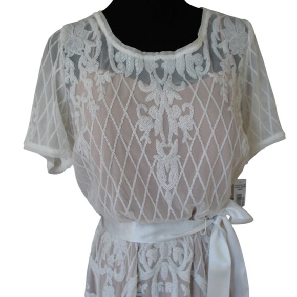 R&M Richards White Sequin Lattice Godet Gown 14W NWT's "Downton Abbey" - Picture 3 of 17